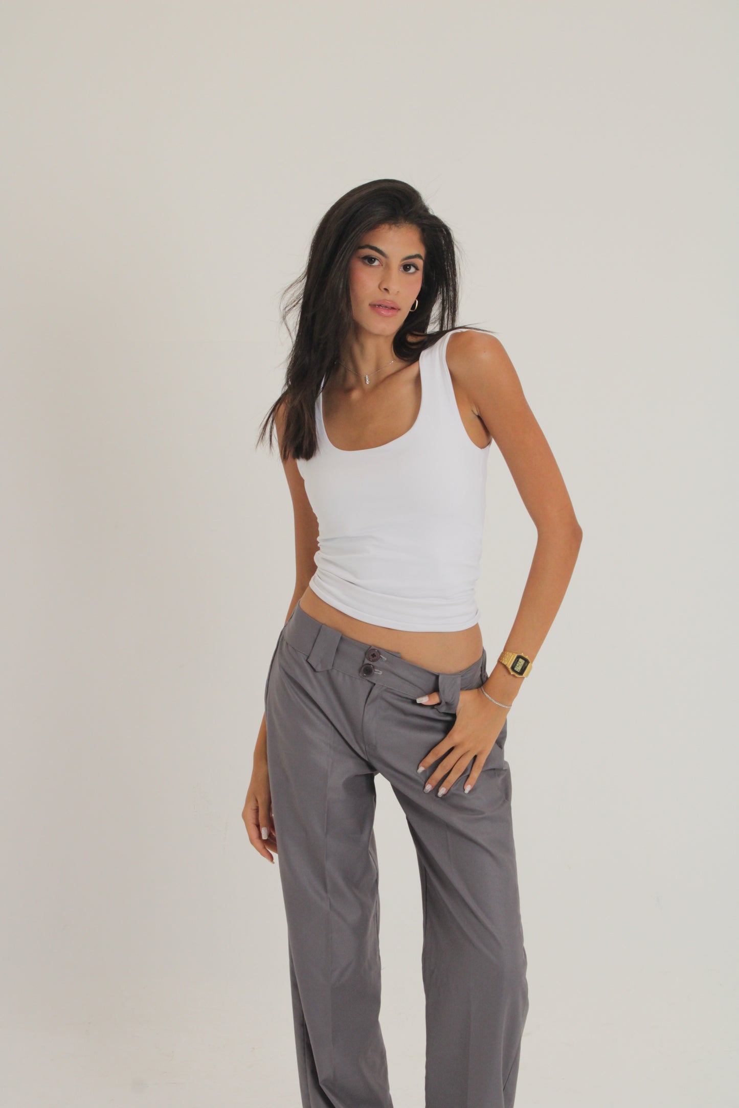 Grey Fitted Pants
