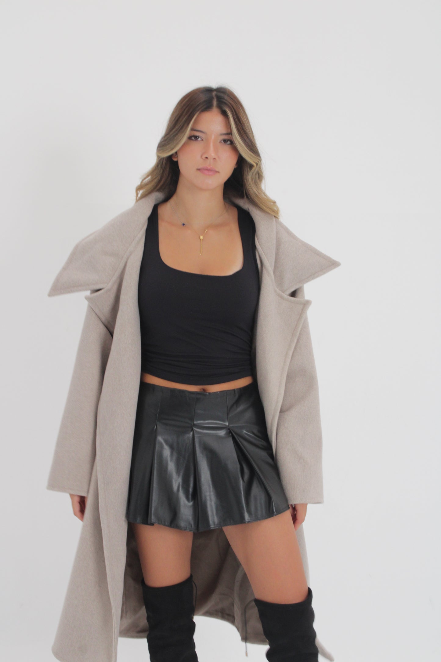 Pleated Leather Skirt