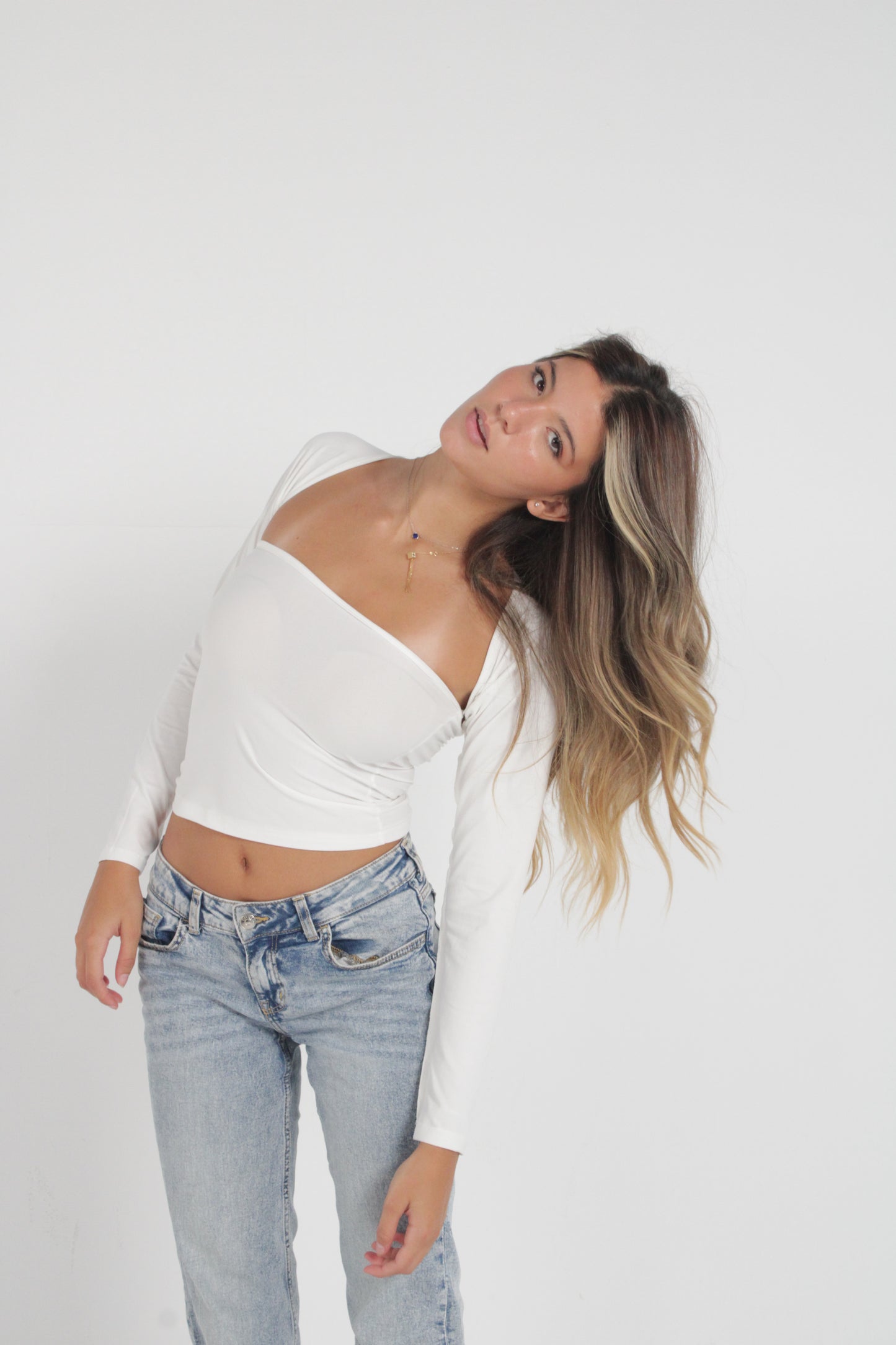 Long-Sleeve Cutout White Top