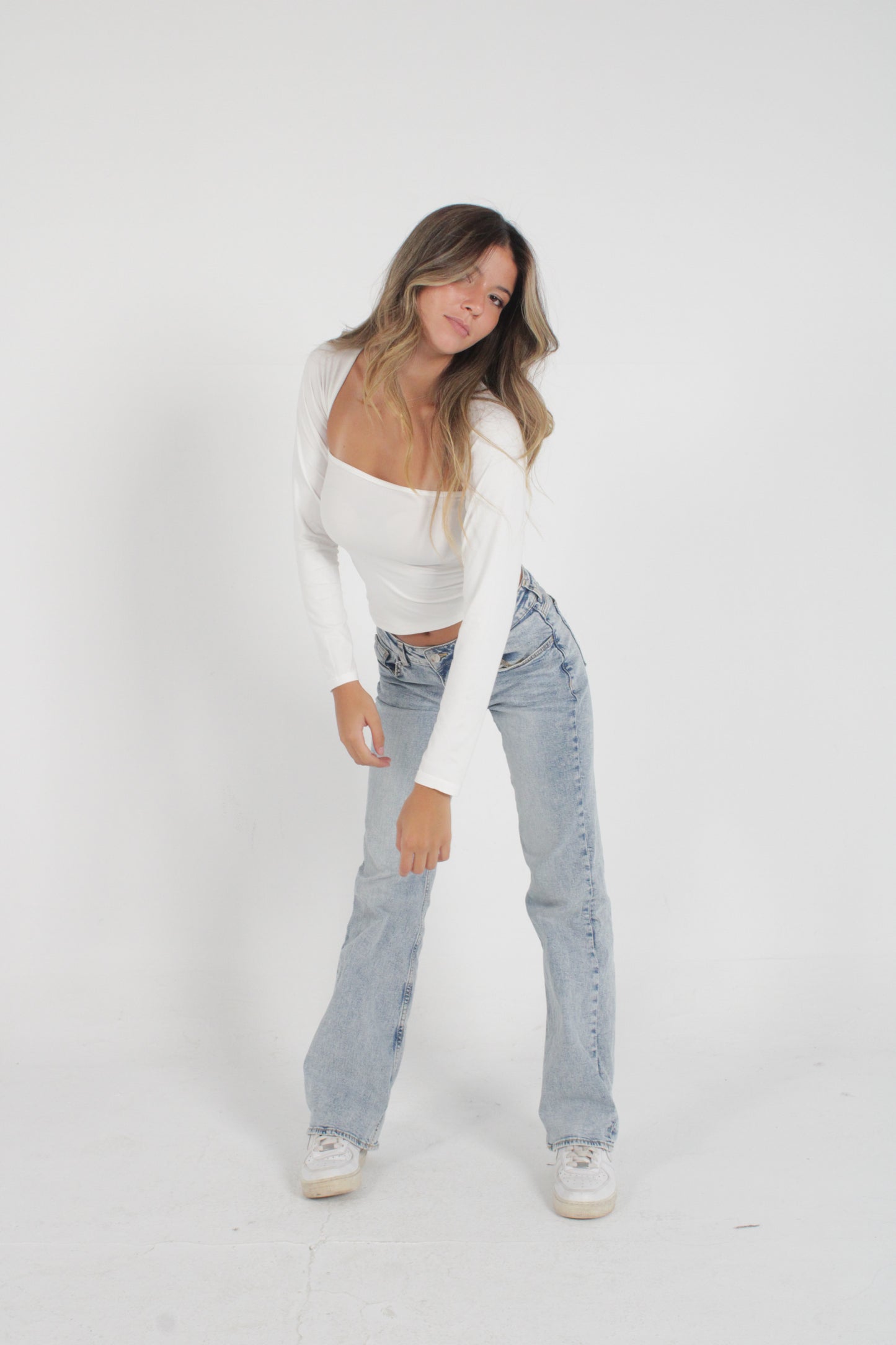 Long-Sleeve Cutout White Top